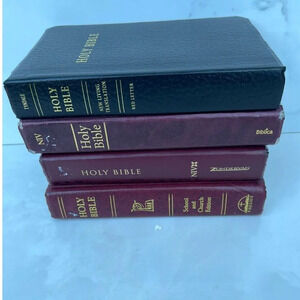 Four Holy Bibles Maroon and Black Sz 9"x6"